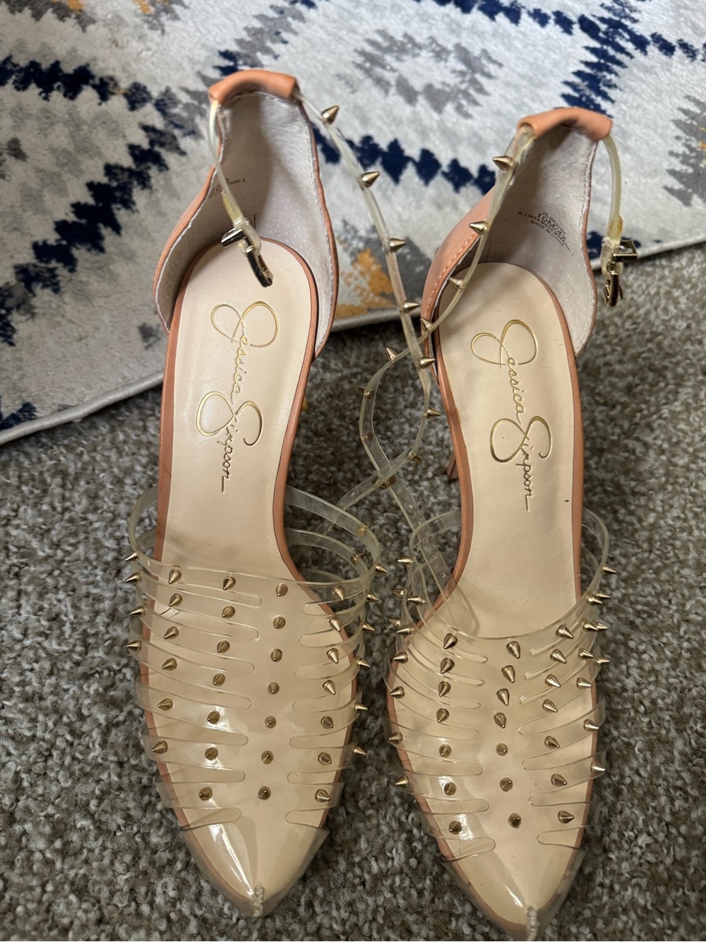 Jessica Simpson Nude Clear Studded D'Orsay Pumps